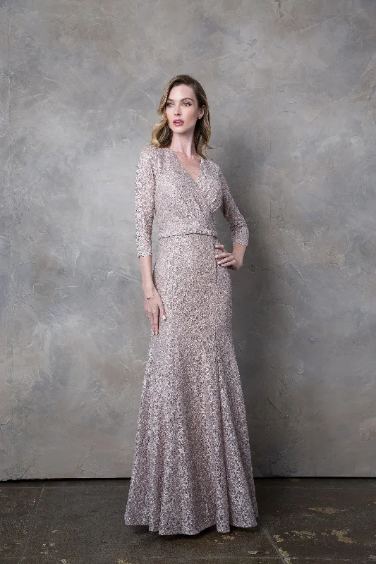 Long 3/4 Sleeve Mother of the Bride Lace Dress