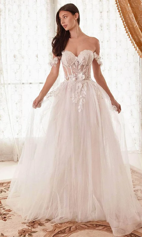 Cinderella Divine WN308 - Floral Embellished Off-Shoulder Bridal Dress