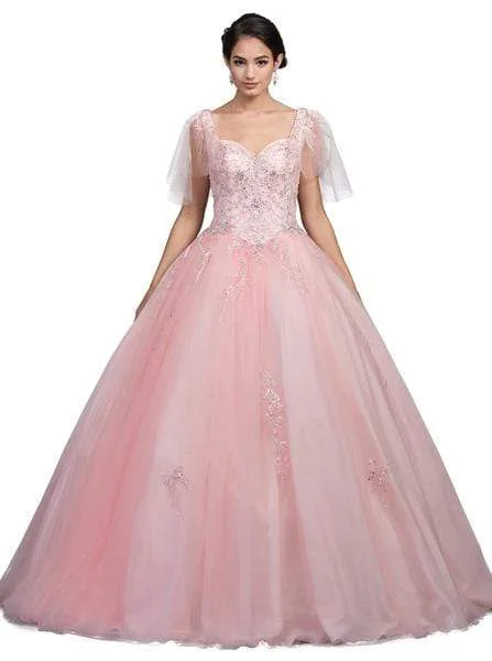 Dancing Queen 1203 - Sheer Butterfly Sleeve Ornate Ballgown