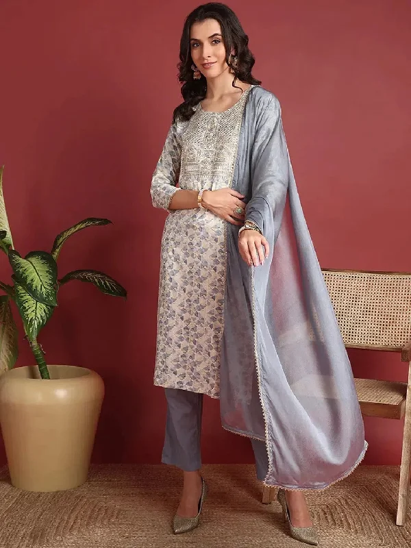 Ahika Viscose Abstract Grey Indian Ethnic