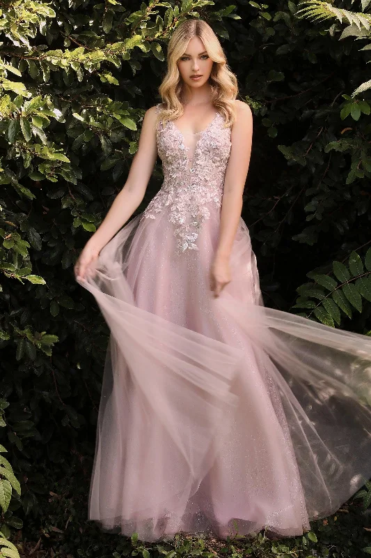 Cinderella Divine S409 Sleeveless Lace Applique Formal Long Prom Dress