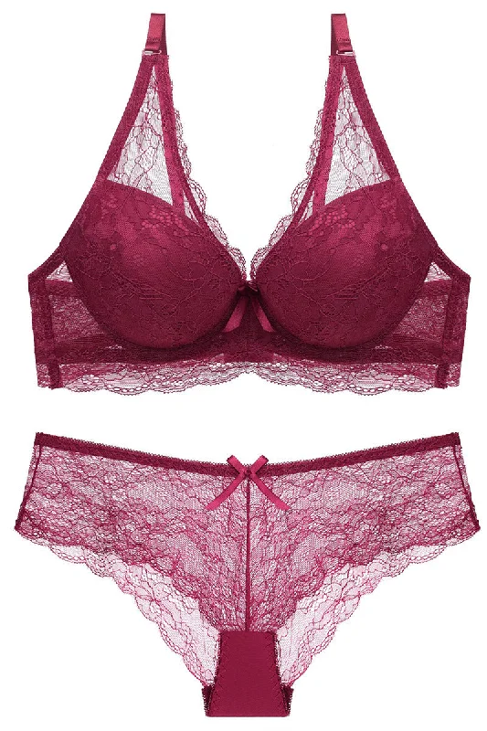 Dark Red Lace Lingerie Set