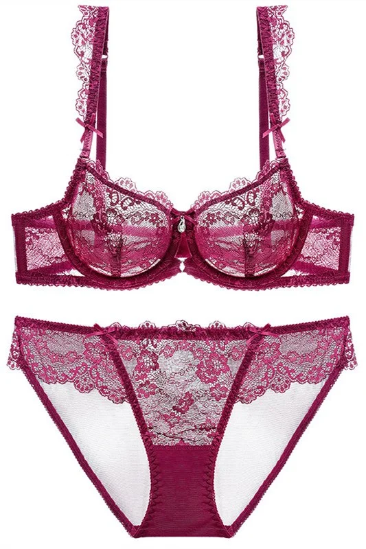 Sexy Illusion Burgundy Lace Lingerie Set