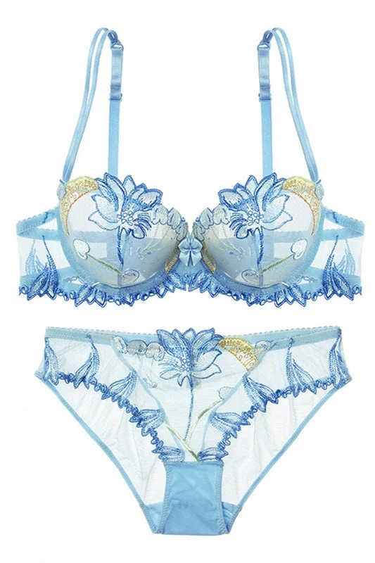 Cute Illusion Light Blue Lingerie Set with Appliques