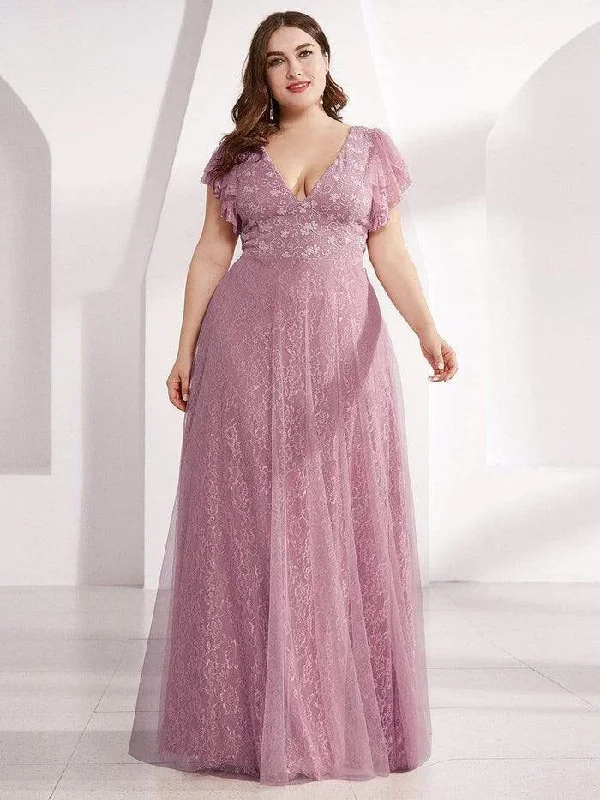 Plus Size A-Line Long V-Neck Formal Dress