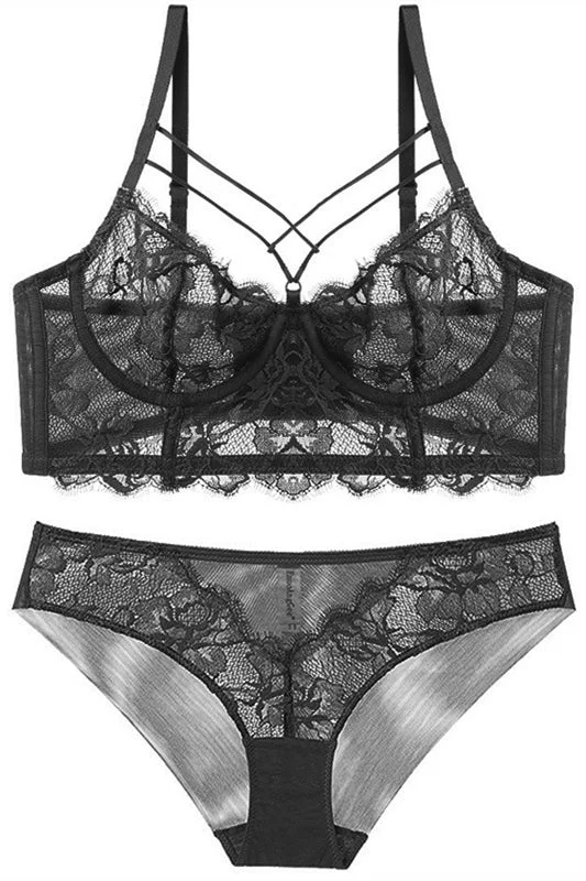 Illusion Smoke Blue Lace Lingerie Set