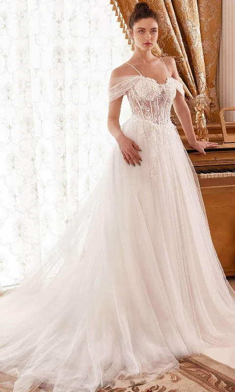 Cinderella Divine WN307 - Embellished Bridal Gown in Off-Shoulder Style