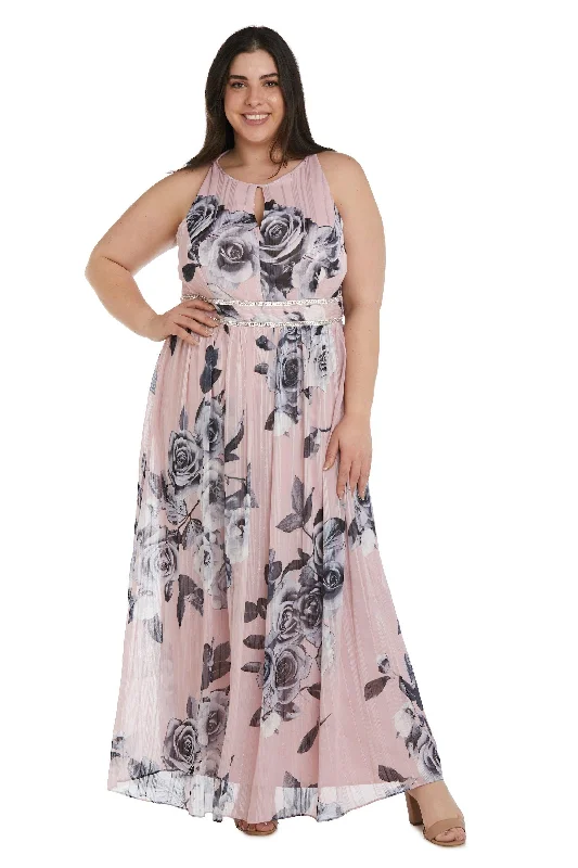 R&M Richards 7045W Long Plus Size Halter Print Gown