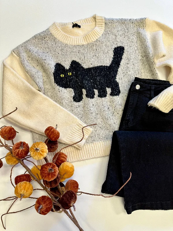 Black Cat Ivory Sweater | Boutique Elise