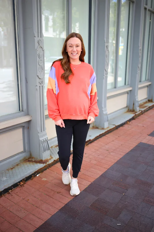 Coral and Blue Colorblock Pullover Sweatshirt | Boutique Elise | Tristen