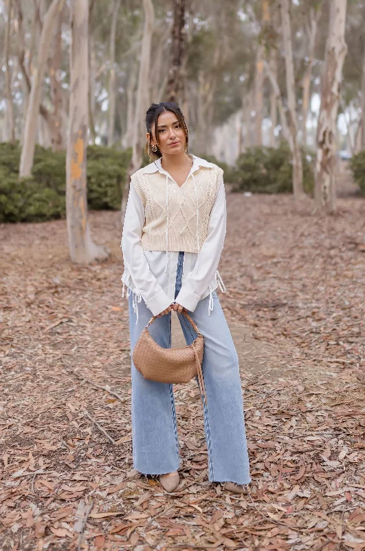 Natasha Sleeveless Cropped Knit Sweater Top Cream