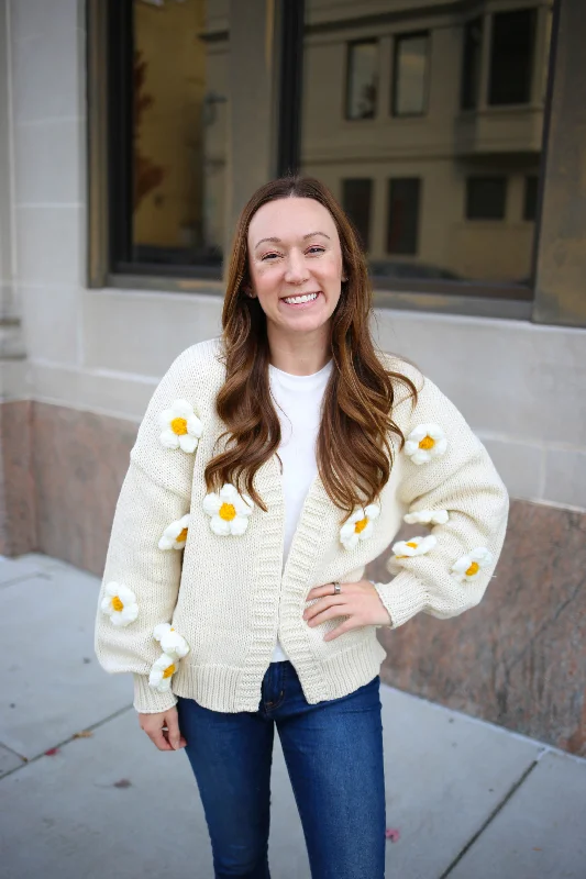 Oatmeal Daisy Detail Cardigan | Boutique Elise | Cynthia