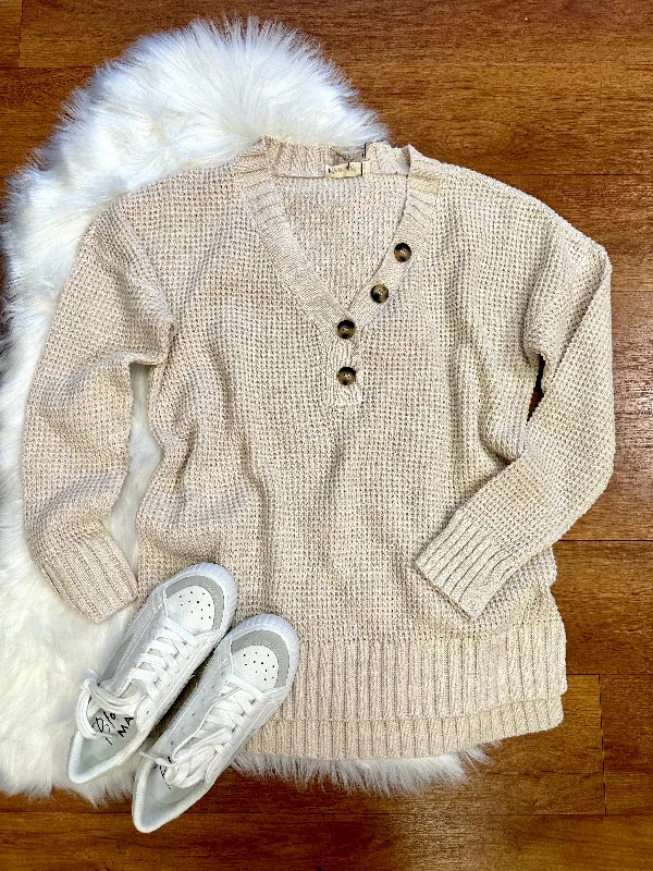 Oatmeal Knit Button Detail Sweater | Boutique Elise | Opal