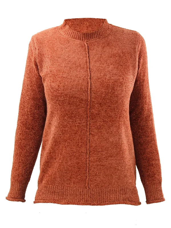 Rust Orange Womens Crew Neck Long Sleeve Chenille Sweater Size Small