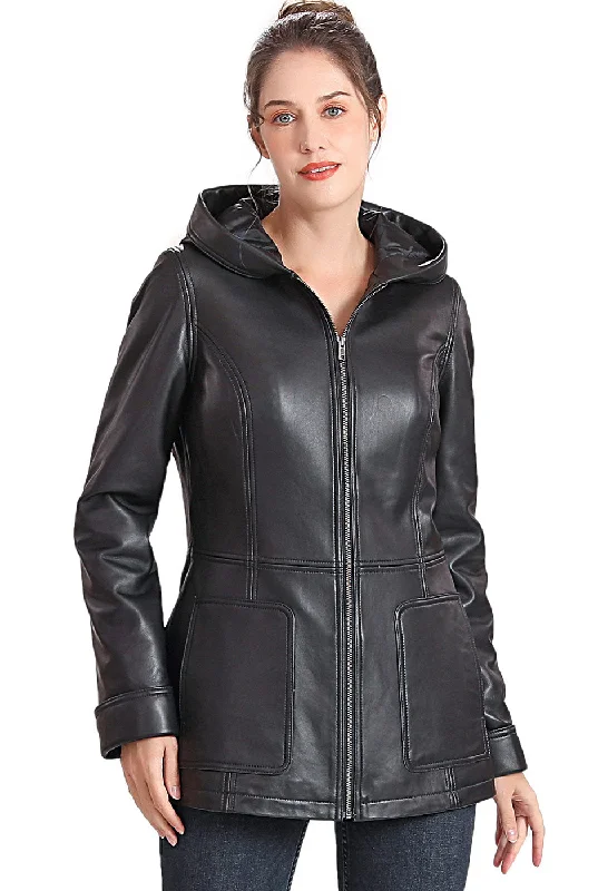 BGSD Women Cara Hooded Lambskin Leather Coat