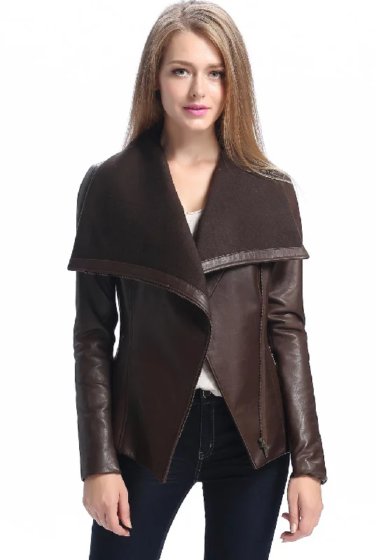 BGSD Women Lily Lambskin Leather Drape Jacket