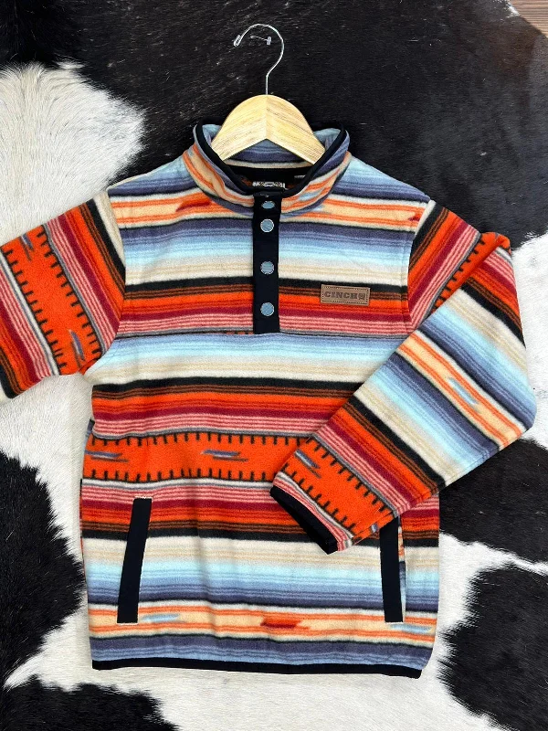 Cinch Girls Orange Light Blue Serape Stripe Pullover