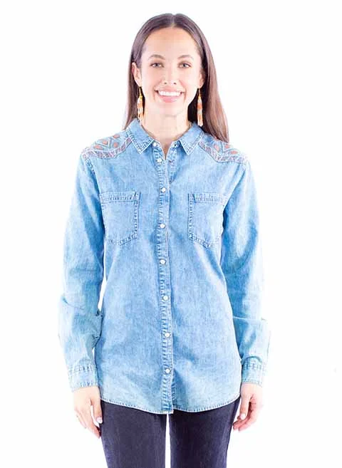 Embroidered Yoke Denim Top