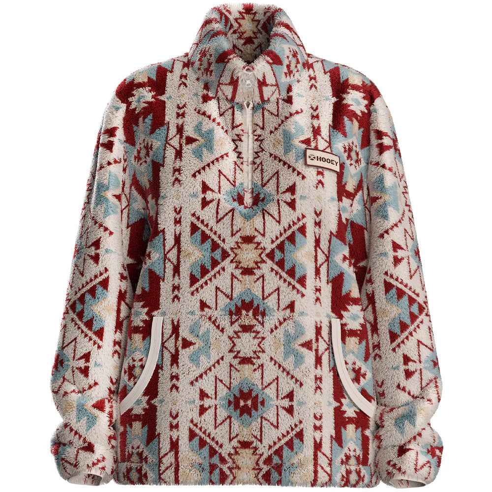 Hooey Womens Fleece Pull Over-Pink/Aztec