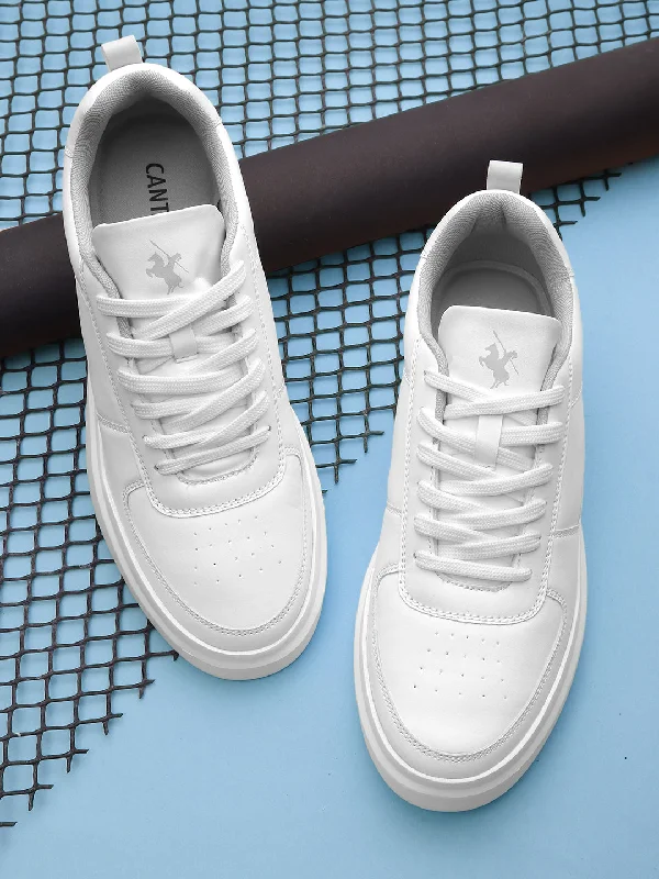 Men's White Solid Lace-Up Casual Sneakers