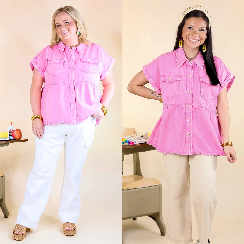 Stay Beautiful Button Up Denim Top in Pink