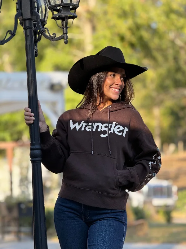 WRANGLER HOODIE FOR WOMEN BROWN W/ AZTEC SLEEVE