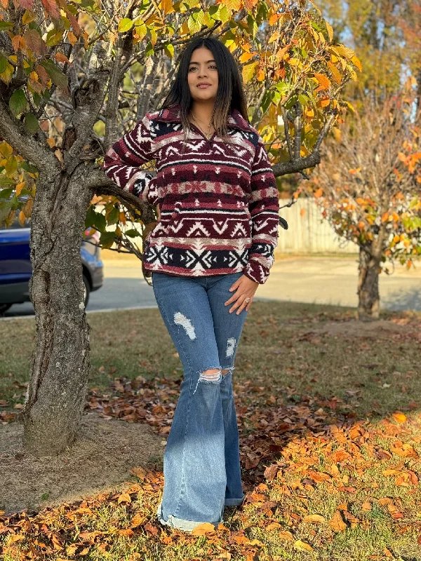 Wrangler Retro Aztec Pull Over Wine