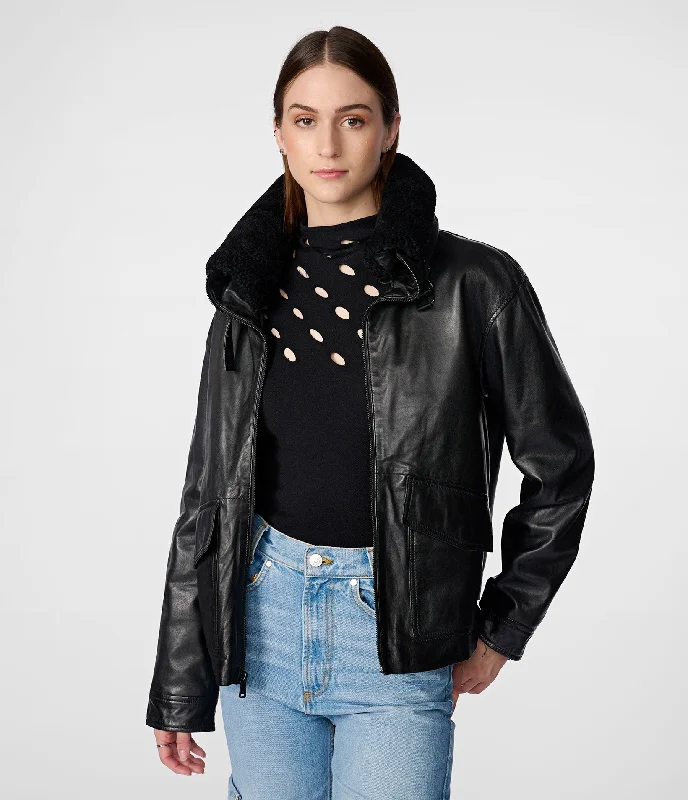 Amanda Leather Jacket With Shearling Collar