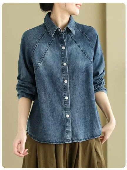 Spring Casual Fashion Long Sleeve Denim Blouse