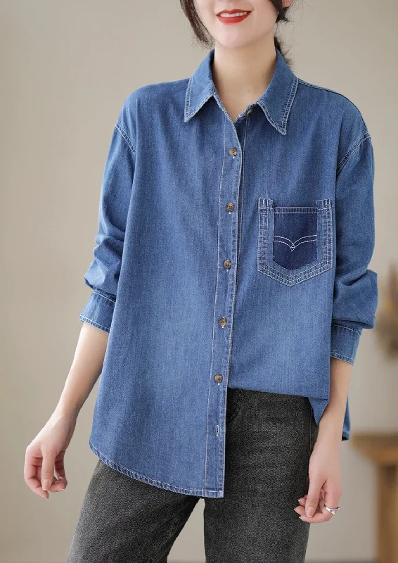 Women Casual Cotton Denim Blouse Long Sleeve