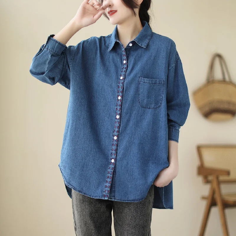 Women Spring Casual Cotton Denim Blouse