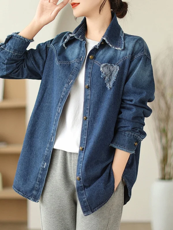 Women Spring Casual Fashion Denim Blouse