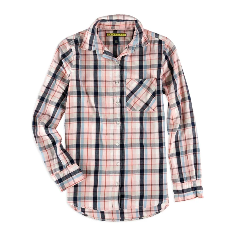 Aeropostale Womens Plaid Pocket Button Up Shirt, Pink, X-Small