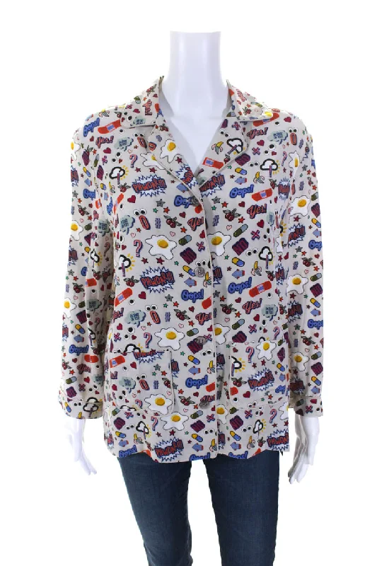 Anya Hindmarch Womens Button Front All Over Stickers Silk Shirt White