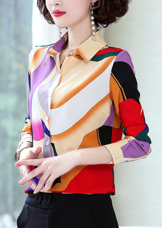 Beautiful Rainbow Peter Pan Collar Print Chiffon Shirt Spring