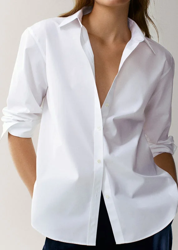 Brief White Peter Pan Collar Button Cotton Shirt Long Sleeve