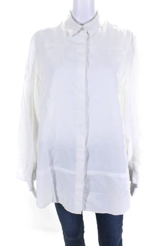 Chado Ralph Rucci Womens Long Sleeves Button Down Shirt White Cotton