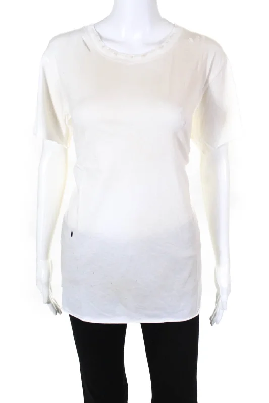 Cool TM Womens Cotton Crew Neck Distressed Vintage T Shirt White