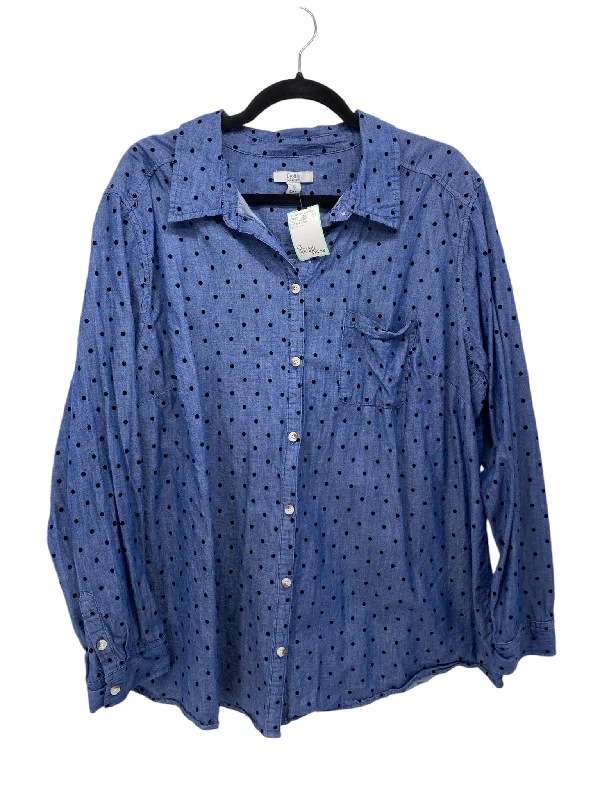 Croft & Barrow Women Size 2X Denim Print CD LS Blouse