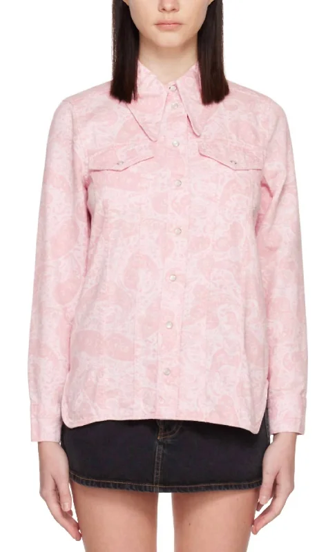 Denim Western Top In Pink