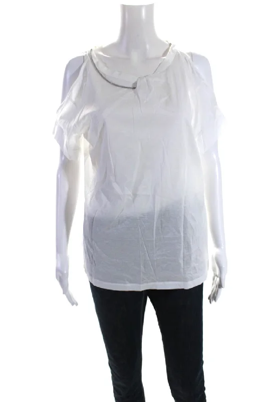 Fabiana Filippi Womens Knotted Crew Neck Beaded Top Tee Shirt White