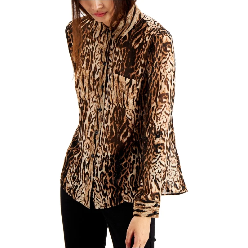 I-N-C Womens Ocelot Button Up Shirt