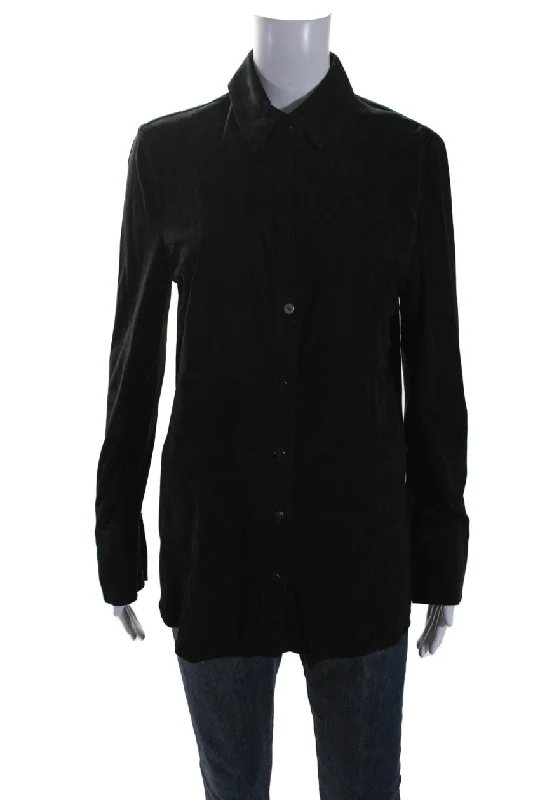 In Transit 2 Womens Black Suede Leather Long Sleeve Button Down Shirt