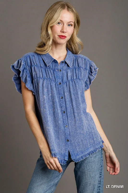 Light Denim Mineral Wash Button Down Top