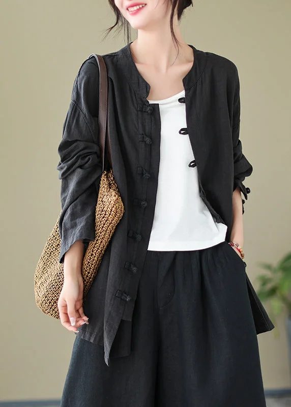 Loose Black Patchwork Button Shirt Spring