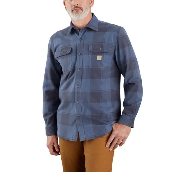 Coming Soon Fall 2024 Loose Fit Heavyweight Flannel Long-Sleeve Plaid Shirt - Navy