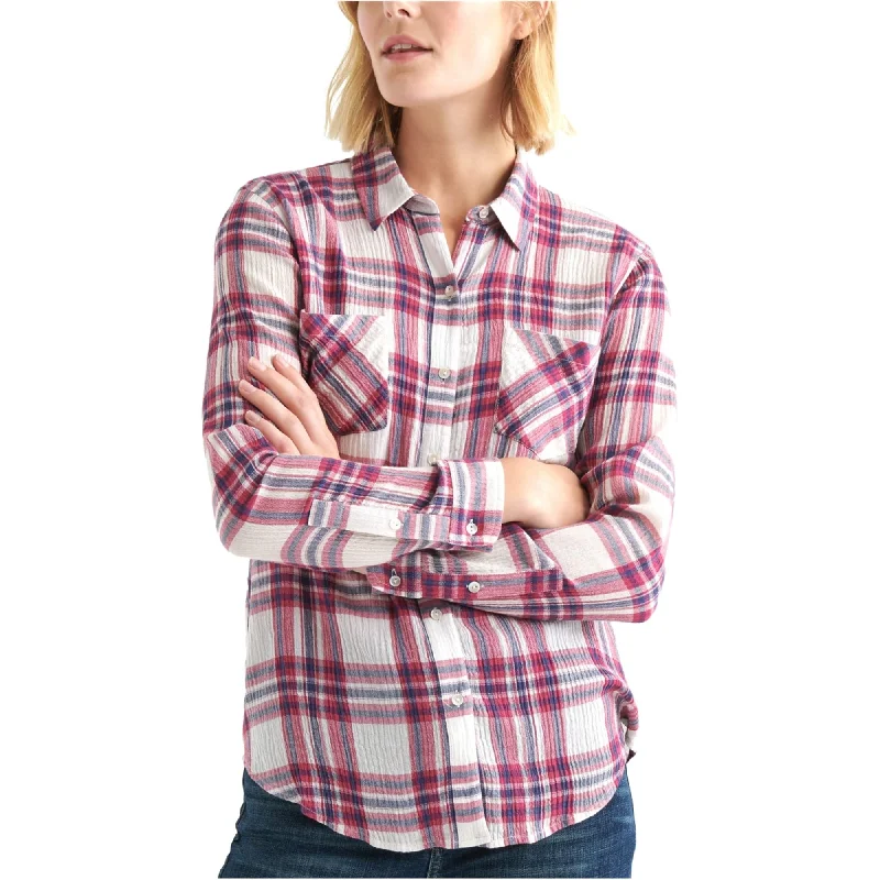 Lucky Brand Womens Plaid Button Up Shirt, Red, X-Small