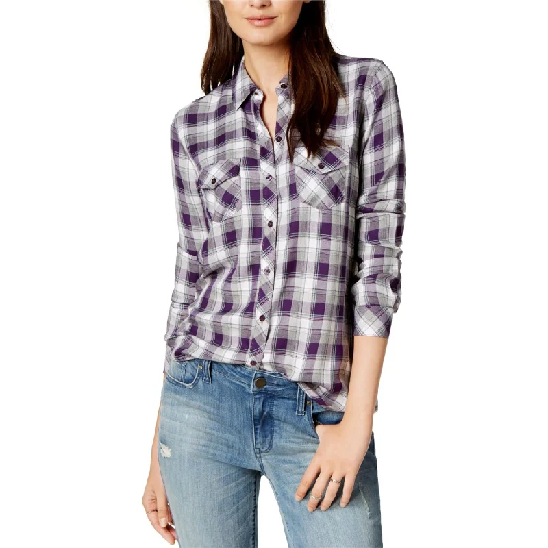 Maison Jules Womens Plaid Button Up Shirt