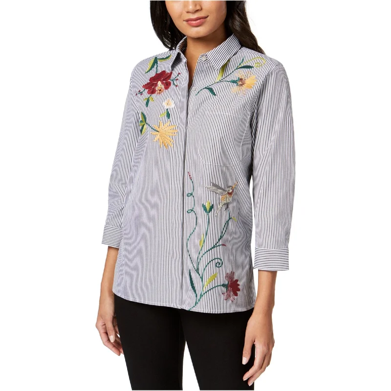 Olivia & Grace Womens Embroidered Button Up Shirt, Black, Small