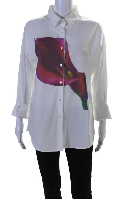 Rose Verdi Womens Cotton White Caila Rosa Printed Button Down Shirt